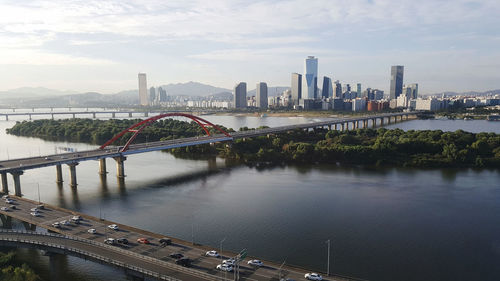 Seoul han river bridge with skyline looking south