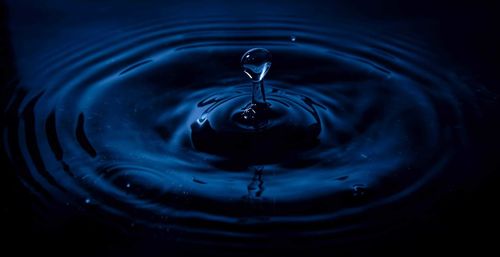 Close-up of drop falling on water