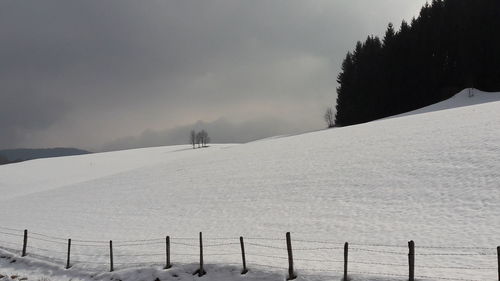 Snow covered landscape against sky