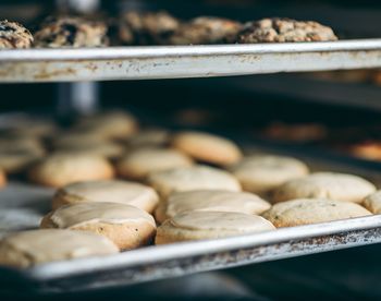 Close-up of cookies in tray