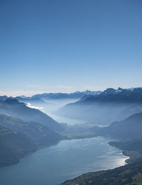 Scenic view of mountains against blue sky