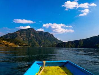 Scenic view of lake against blue sky