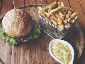 High angle view of food on table