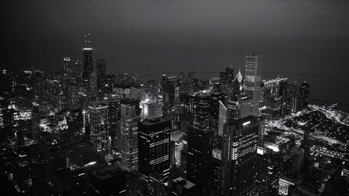 High angle view of illuminated cityscape