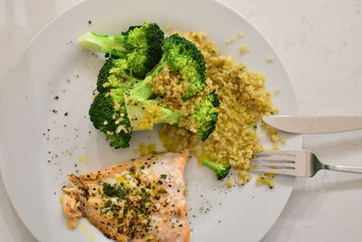 High angle view of food served in plate