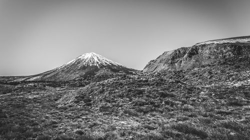 Low angle view of mountain against clear sky