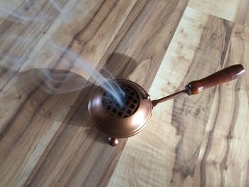 High angle view of lamp on table