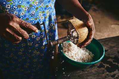 High angle view of woman preparing food