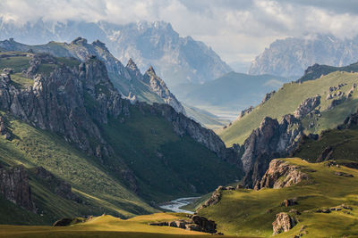 Panoramic view of mountains against sky