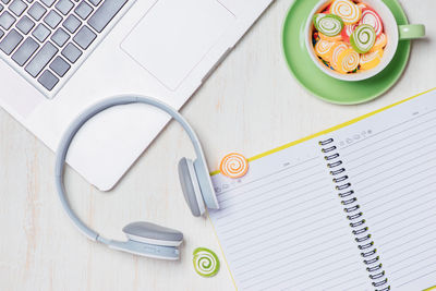 High angle view of laptop on table