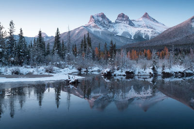 Scenic view of frozen lake against sky during winter