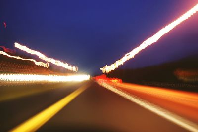 Light trails on road at night