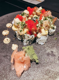 High angle view of sushi in plate