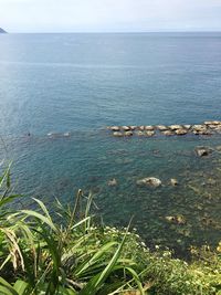 High angle view of sea against sky