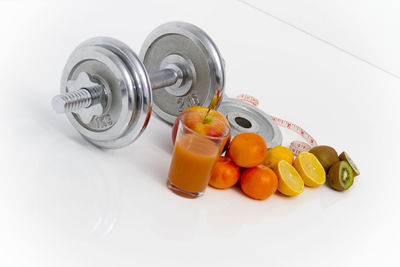 High angle view of fruits on table