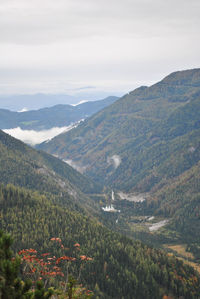 High angle view of landscape against cloudy sky