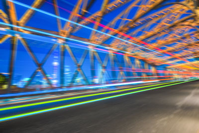Light trails on road at night