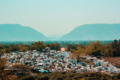 Scenic view of mountains against clear sky