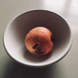 High angle view of fruits in plate on table