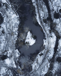 High angle view of frozen water