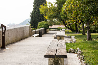 Garden with benches in a monastery on the hill of cimiez in nice, france.