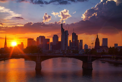 View of buildings against cloudy sky during sunset