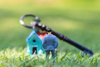 Close-up of stuffed toy on field