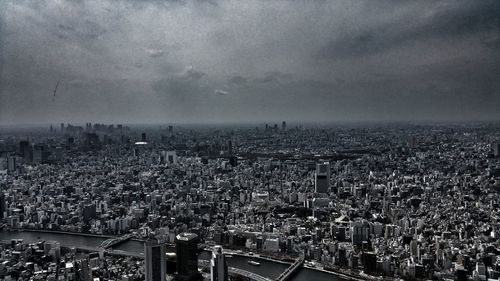 High angle view of cityscape against sky