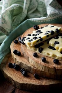 High angle view of cake on wooden boards