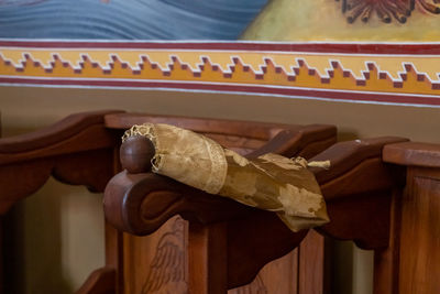 Close-up of piano on table at home