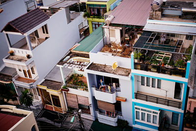 High angle view of buildings in city