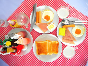 Directly above shot of breakfast on table