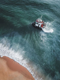 High angle view of boat in sea