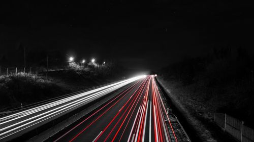 Light trails on road at night