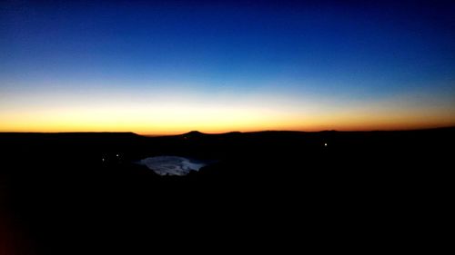 Scenic view of silhouette landscape against clear blue sky