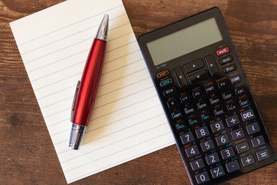 High angle view of pen on table