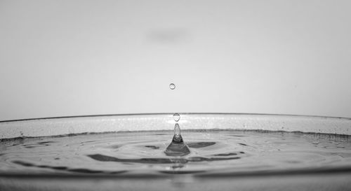 Close-up of drop falling on water