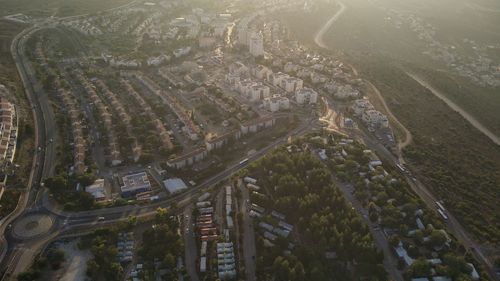 High angle view of street amidst buildings in city