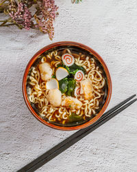 Directly above shot of soup in bowl