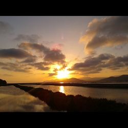 Scenic view of lake at sunset