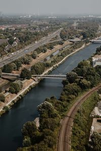 High angle view of bridge over river in city