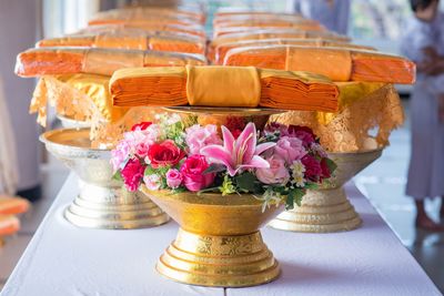 Close-up of flower pot on table