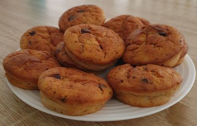 High angle view of cookies in plate on table