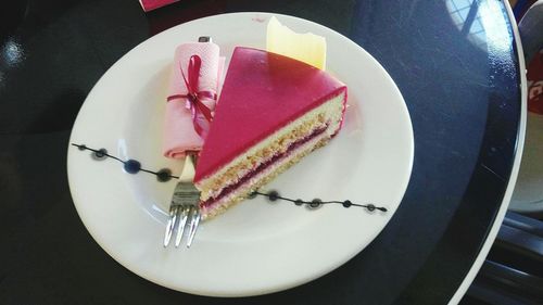 Close-up of cake slice in plate