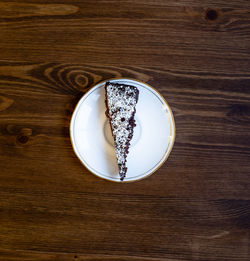 Directly above shot of cake in plate on table