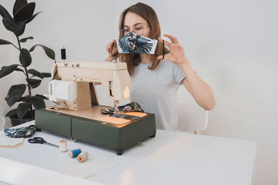 Woman working on table