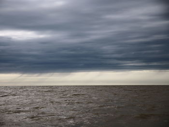 Scenic view of sea against storm clouds