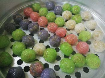 High angle view of multi colored fruits in plate