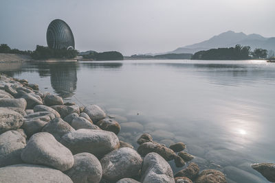 Scenic view of lake against sky