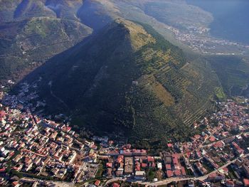 High angle view of buildings in city